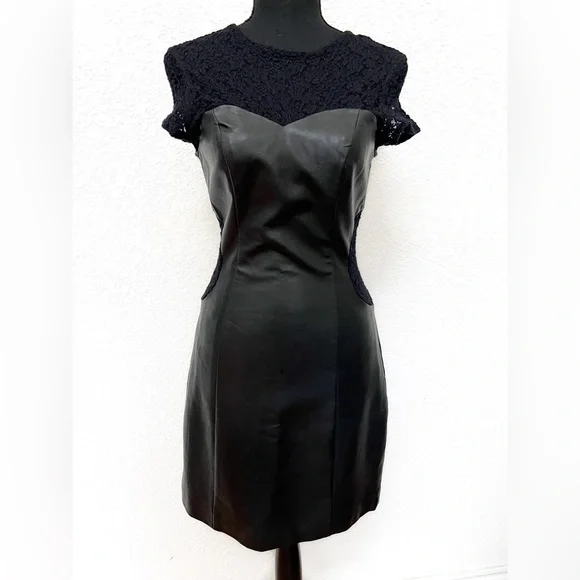 Guess | Dresses | Guess Black Faux Leather With Lace Dress Size 4 | Poshmark
